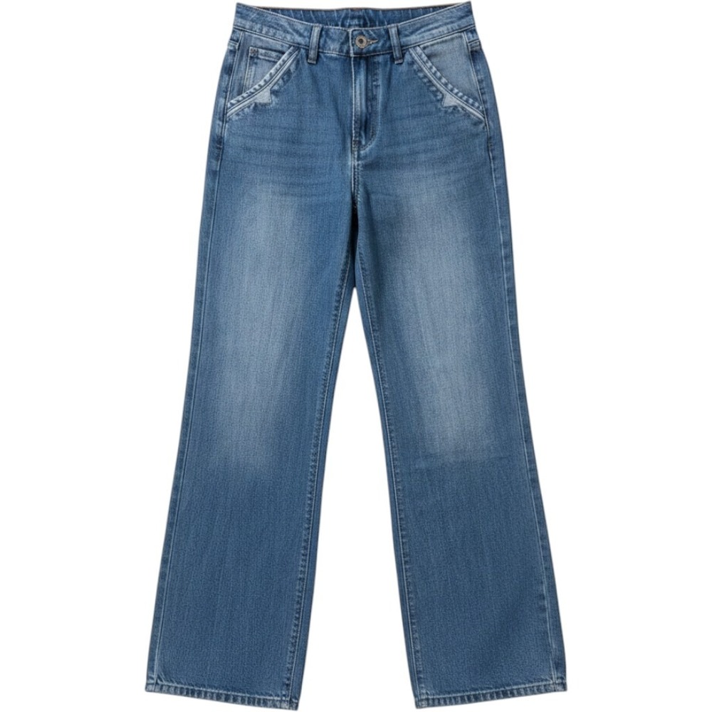 FME Medium Wash Wide Leg Denim Jeans Star Stitching Y2K Streetwear Size M N02